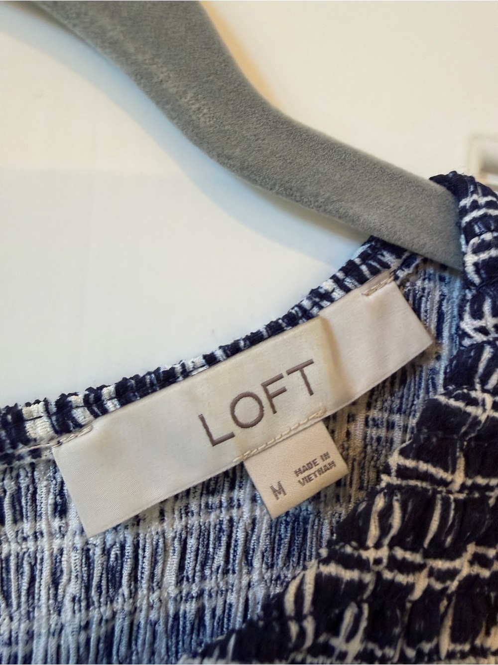 LOFT Navy and White Plaid Smocked Ruffle Yoke Blouse - Picture 2 of 6